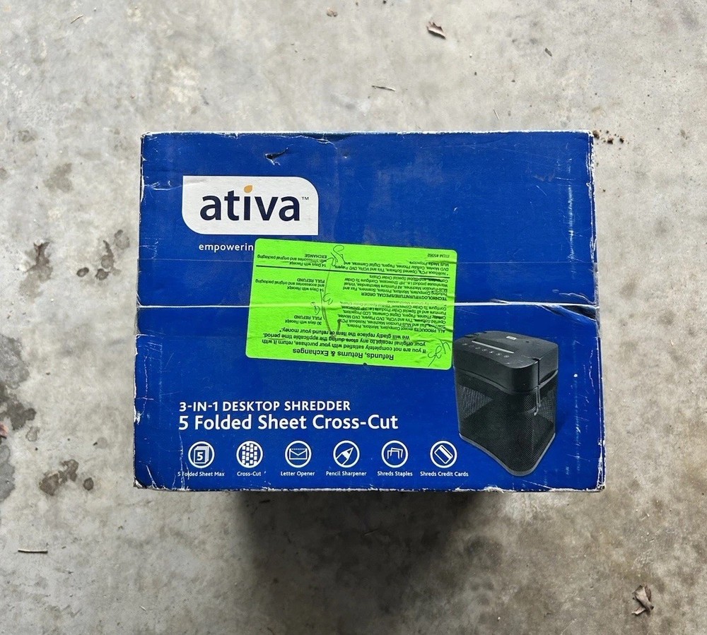 Ativa 3 In 1 Desktop Shredder 5 Folded Sheet Cross-Cut