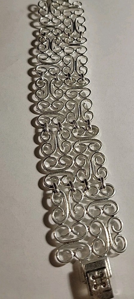 Silvertone Signed With Symbol 7" Design Bracelet Retro