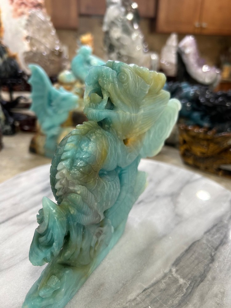Blue Amazonite Dragon hand carved