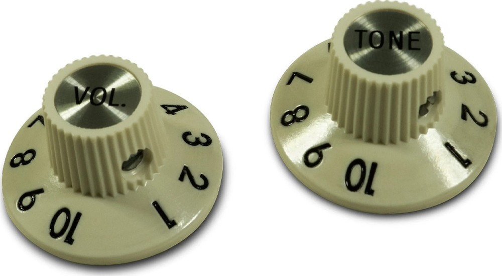 Kluson "Witch Hat" Volume and Tone Knob Set Solid Shaft Antique White
