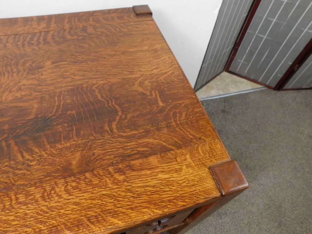 Antique 1920s Arts Crafts Mission Solid Oak Bookcase Desk Library Console Table