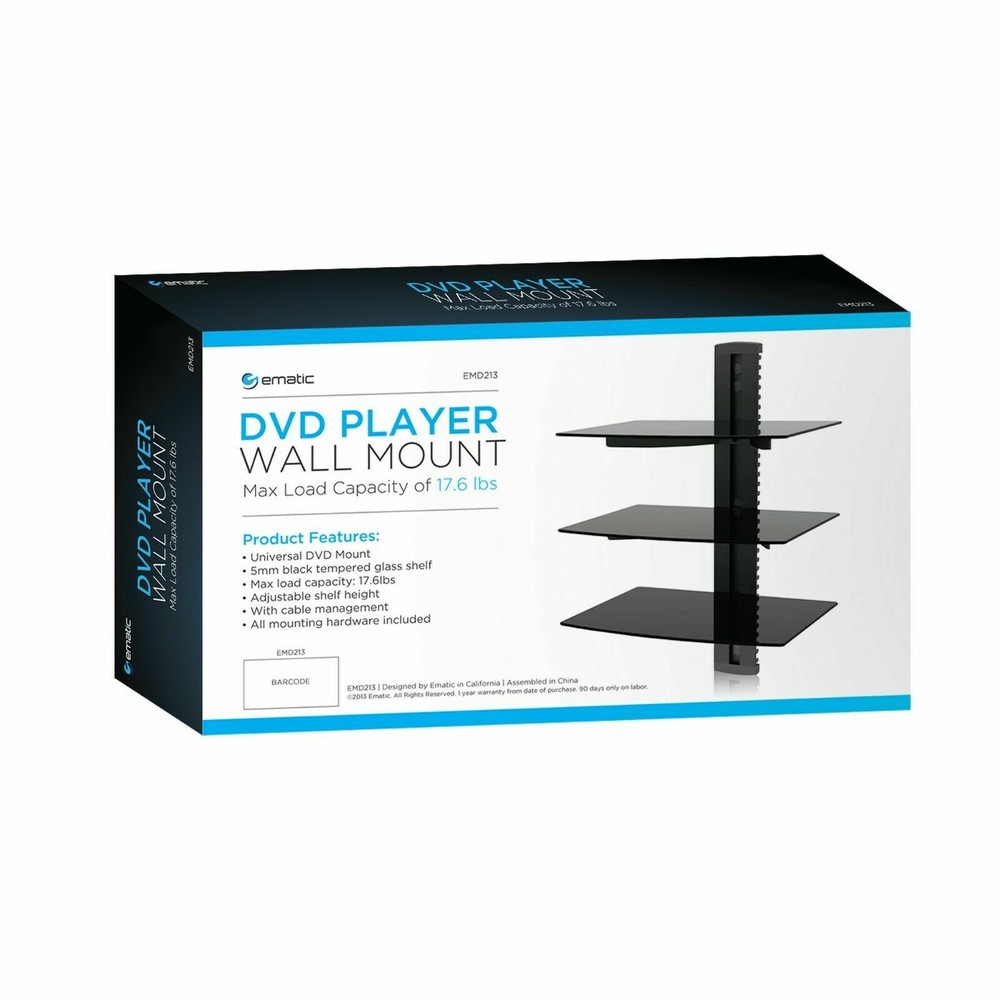 EMATIC ADJUSTABLE 3 SHELF UNIVERSAL DVD PLAYER WALL MOUNT *DISTRESSED PKG