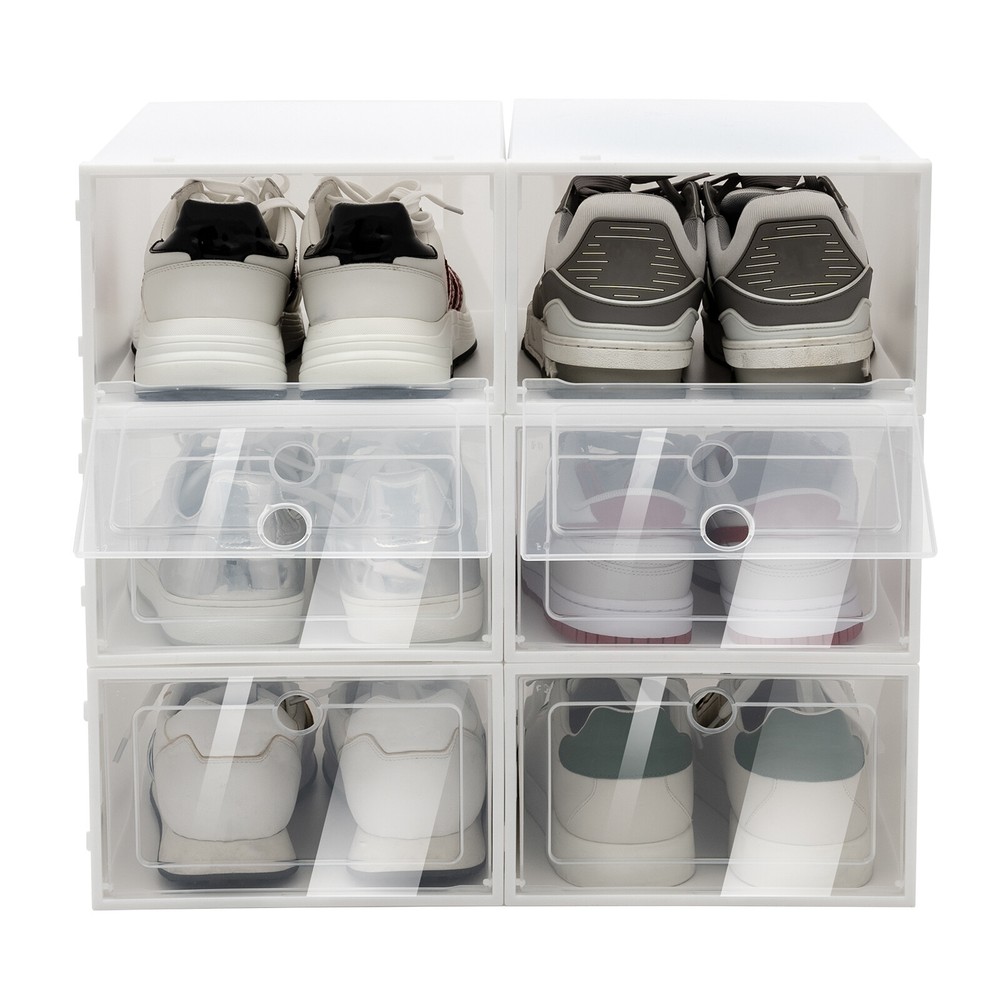 24* Stackable Shoe Storage Box Durable Plastic Sneaker Display Case Organizer