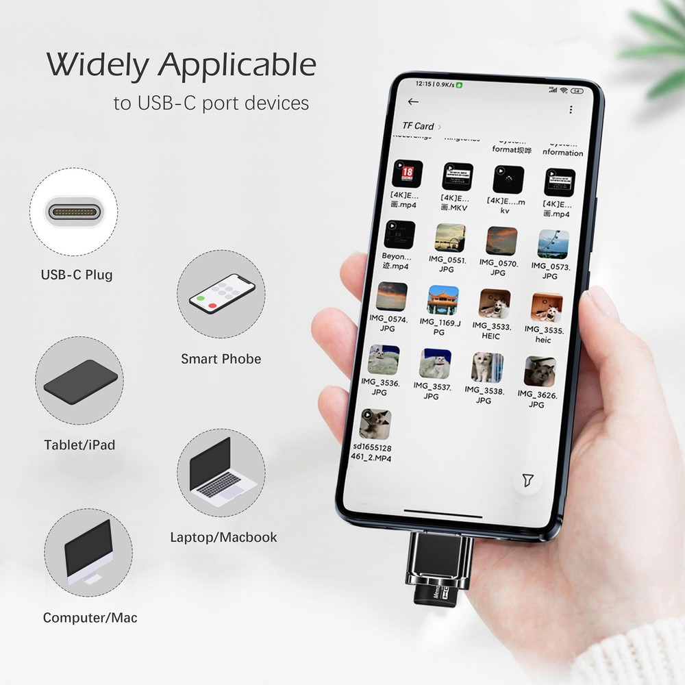 USB C Micro SD Card Reader for Android Phone, Camera, Laptop 3 IN 1, Black