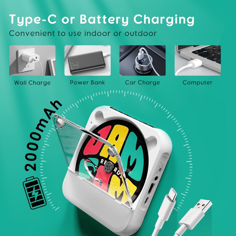 Multi-function CD Player 5V2A BT 5.3 CD/USB/3.5mm AUX Great Choice For Learning