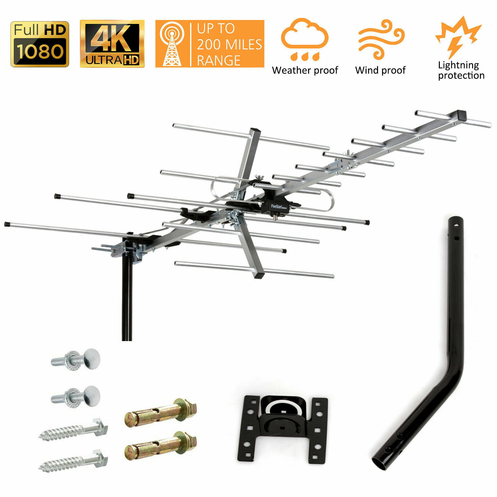 Five Star Yagi HD TV Antenna Outdoor Antenna VHF UHF TV Mounting Pole 40ft Cable