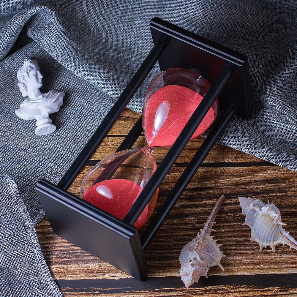 Hourglass Timer with Red Sand, 60 Minute Wooden Frame Sand Timer, Creative Ha...