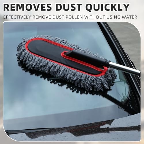 Pack Microfiber Car Duster Exterior Scratch Free with 2 Red Edge Gray