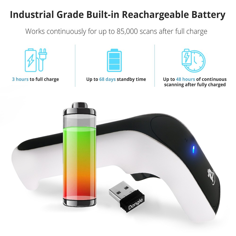 1D/2D Wireless Bluetooth Barcode Scanner: 3-in-1 with stand, USB QR Code Reader
