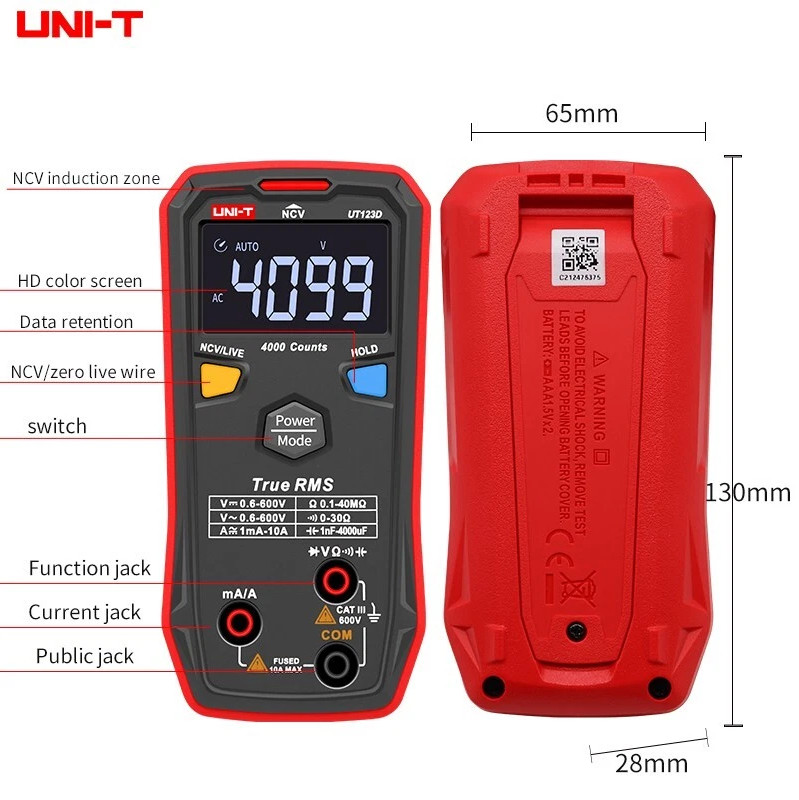 UT123D True RMS NCV DC AC Ohm Cap Live Wire Test Smart Digital Multimeter Tool