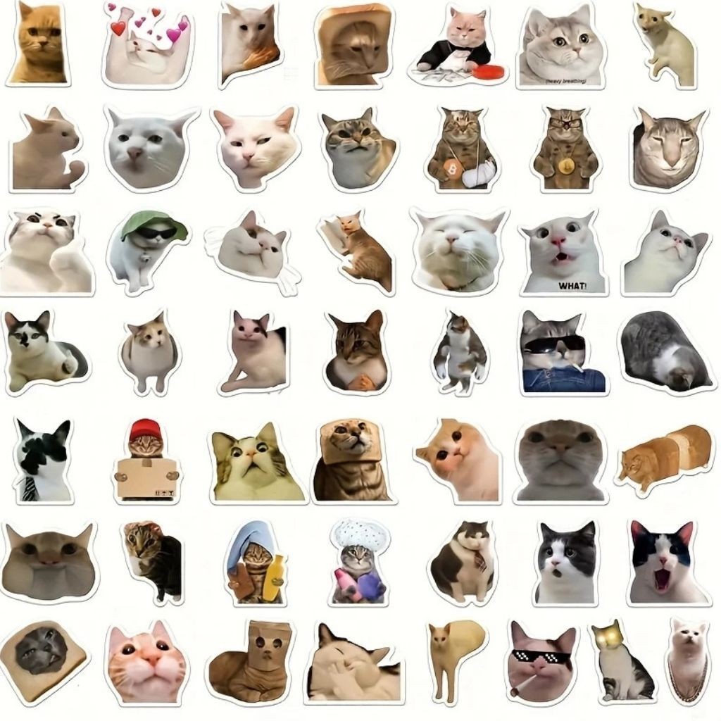 50PCS Funny Cat Stickers Pack Cute Waterproof Vinyl Decals for Laptop Water Bott