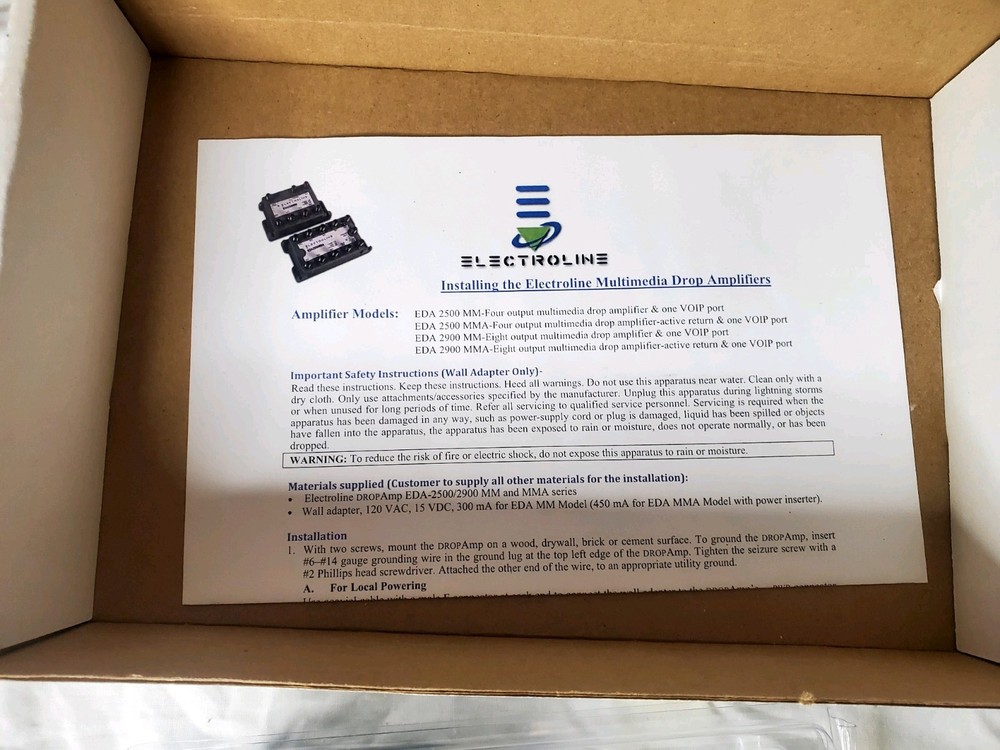 Electroline EDA2500MMA 4-Port RF Signal Amplifier with Active Return As-Is