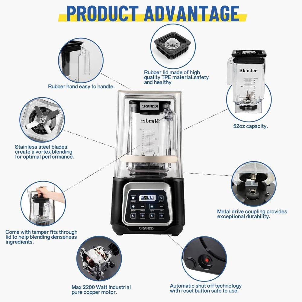 Smart 2200W Professional Blender with Touch Control & 4 Programs for Smoothies