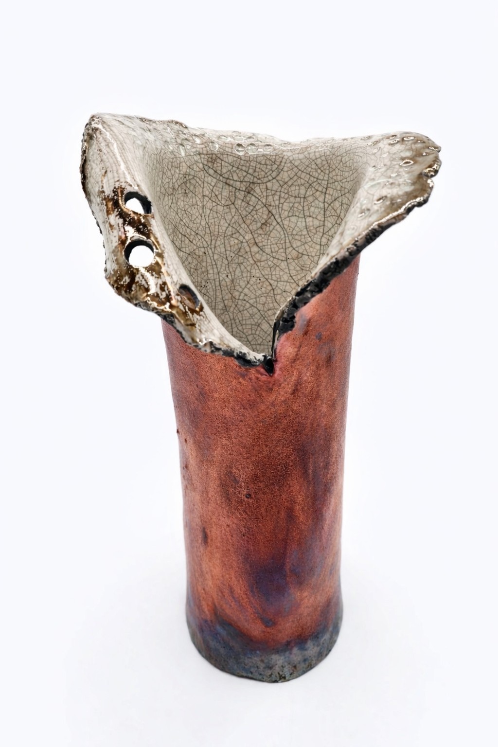 12" Raku Pottery Vase Bronze Crackle Glaze Studio Art Ceramic Sculptural Decor