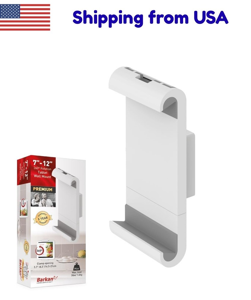 7-12 Inch Tablet Wall Mount 3 Lbs White Fixed Clamp 360° Rotation
