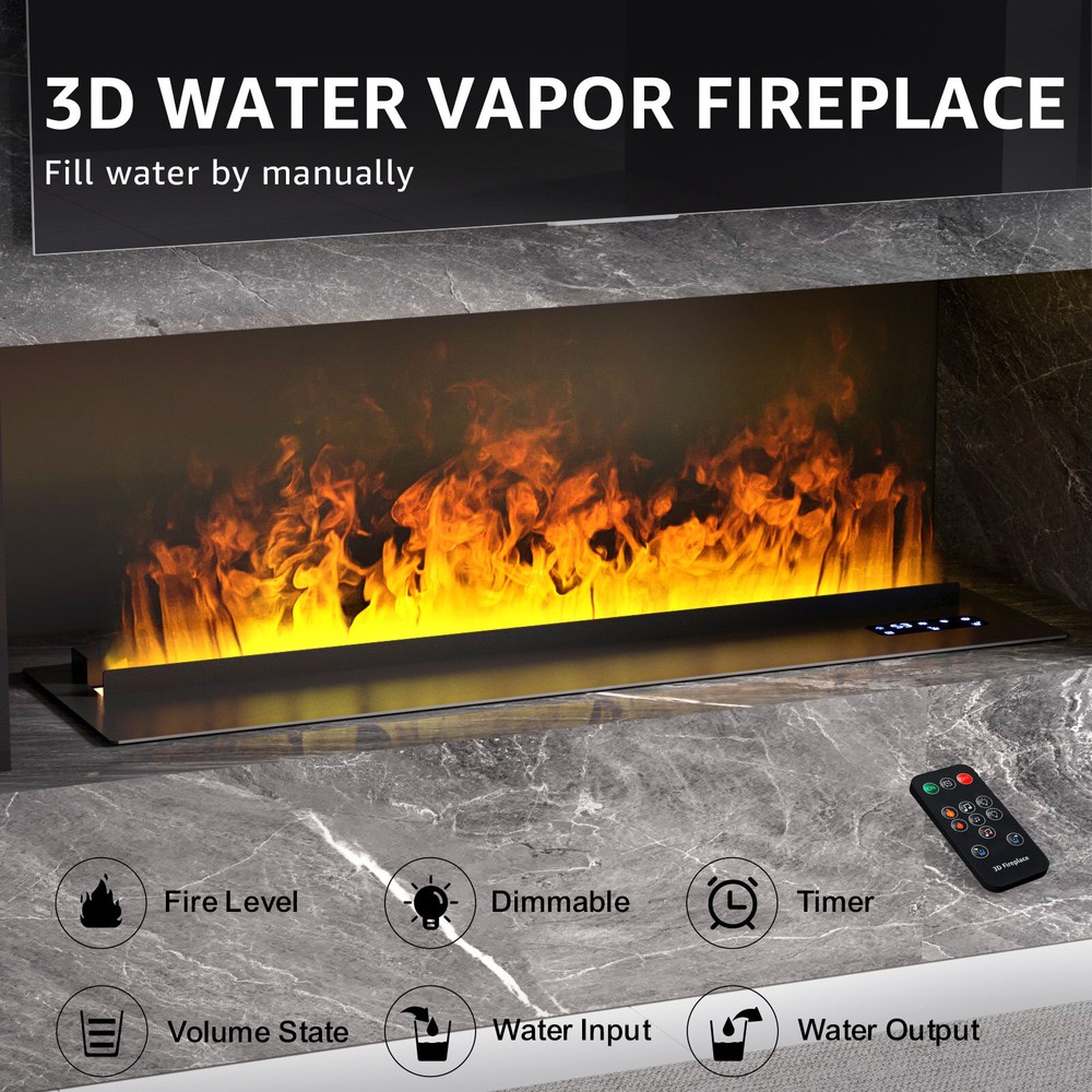 Electric Fireplace Insert Water Vapor Fireplace with Remote Control Single