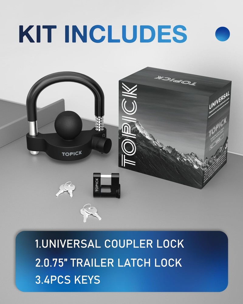 TOPICK Keyed Alike Trailer Coupler Lock Set, Trailer Lock Kit Include Univers...
