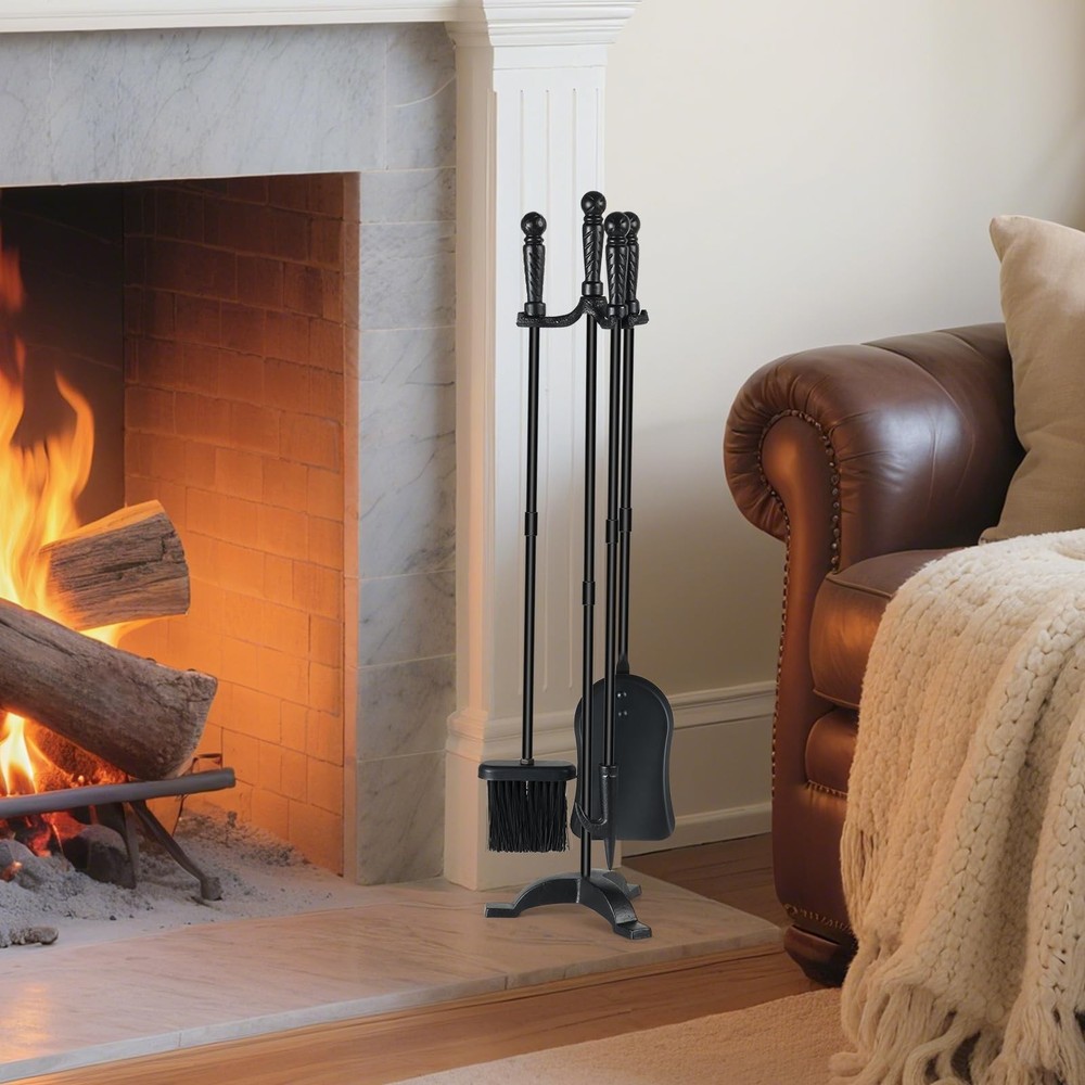 Fireplace Tool Sets with Stand Cast Iron Fire Tools Fireplace Accessories Woo...