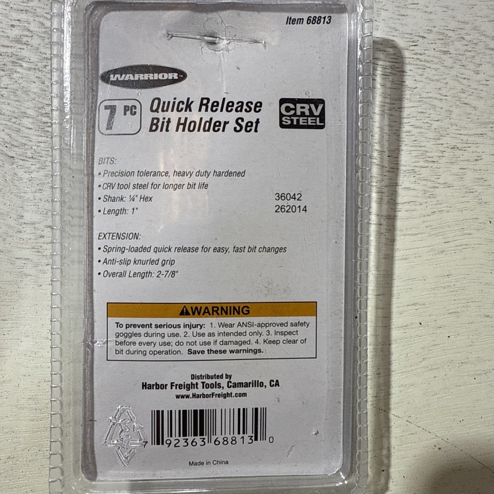 Warrior 7pc Quick Release Bit Holder Set (PH1, PH2, Slotted 3/16 & 1/4)