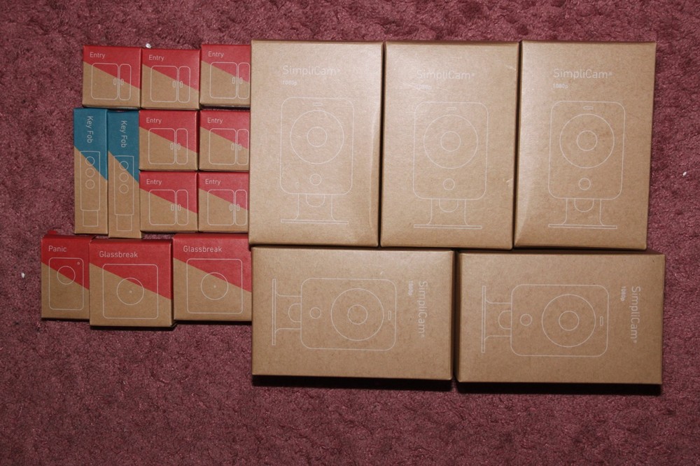 Simplisafe SimpliCam Camera, Glassbreak, Panic, Entry Sensor, Key Fob Bundle Lot