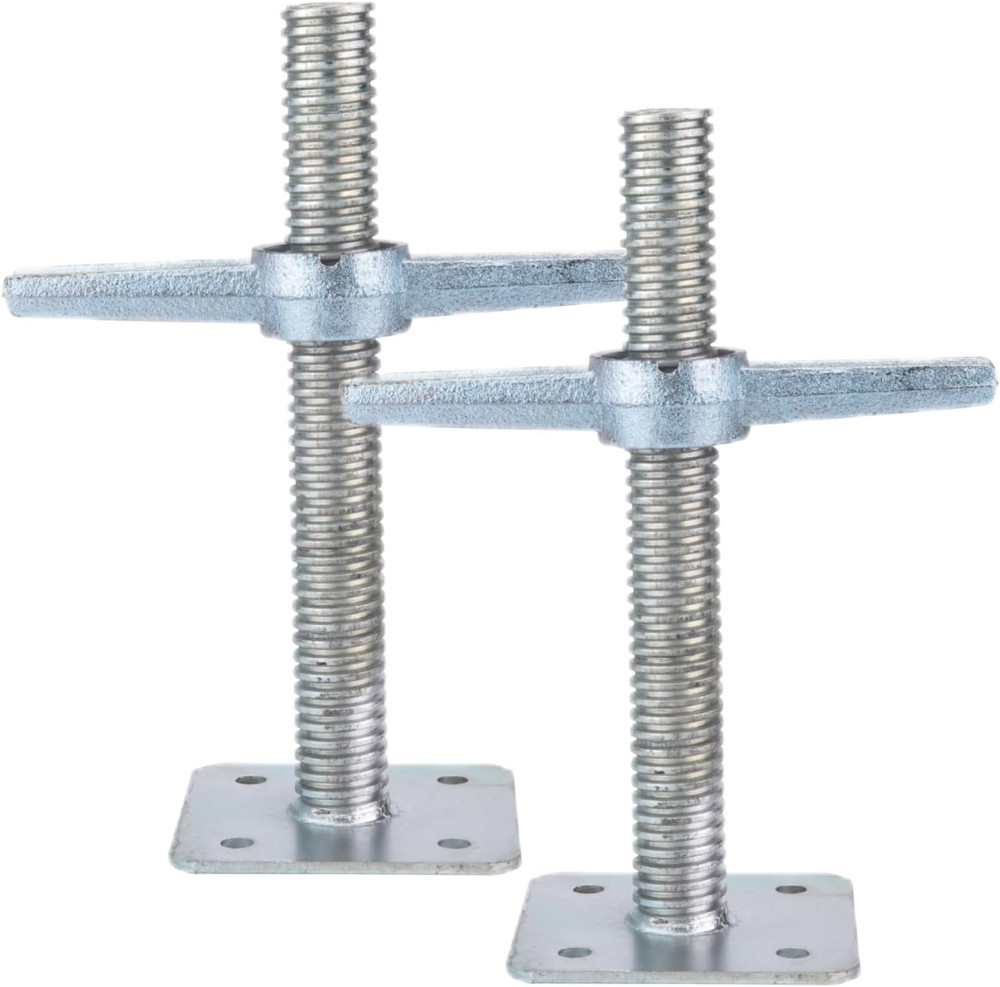 Scaffold 12" Adjustable Leveling Galvanized Screw Jack with Base Plate, 4 Pack