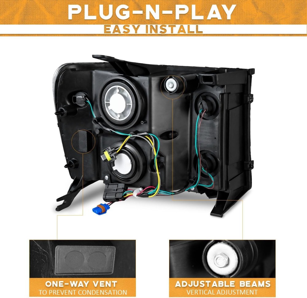 Black Headlight Assembly for GMC Sierra 2007-2013 Pair