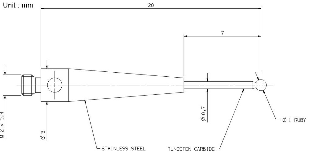 CMM Touch Probe M2 Thread Probe Stylus 1mm Ruby Ball Tips L=20mm, A-5000-7808