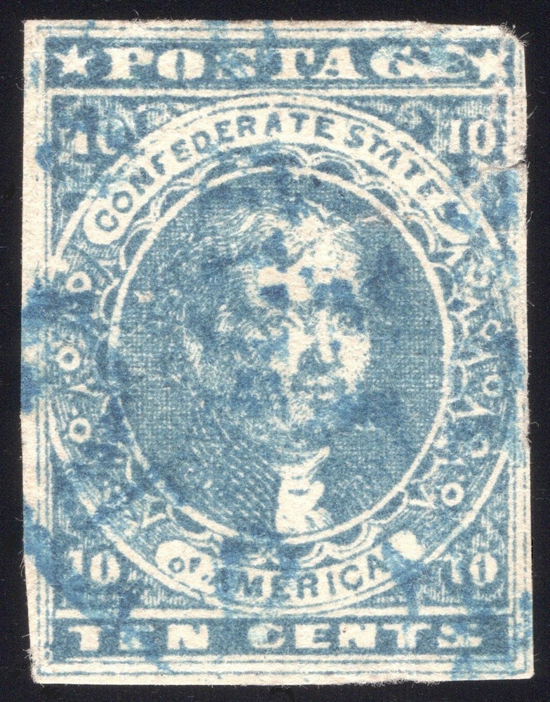 Confederate #2b (var) Hoyer, G & E POSTAGE Joined Variety (pos. 10) w/ Blue CDS
