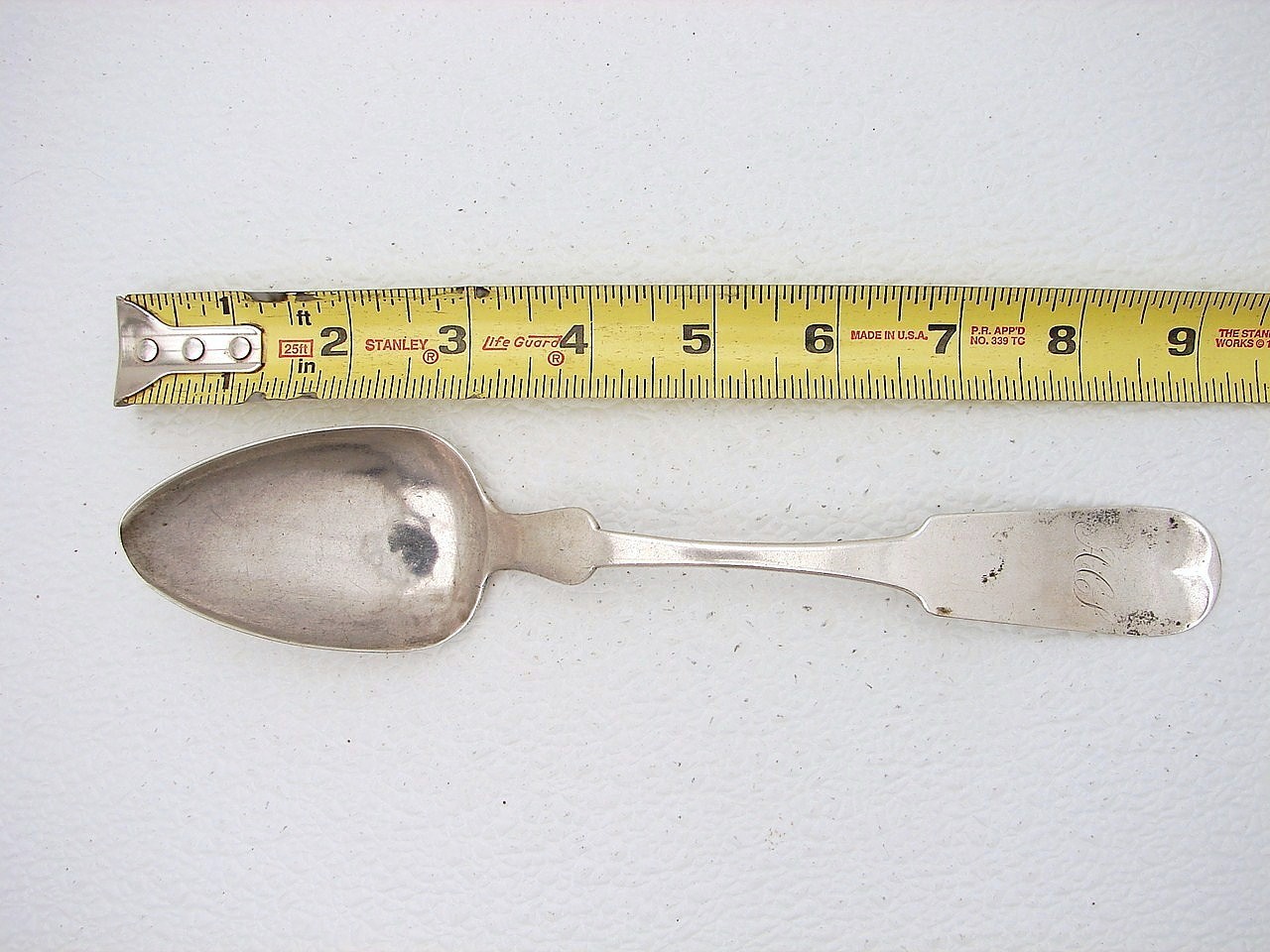 Early American Coin Silver Serving Fiddle End Spoon Early Hallmarked P&R