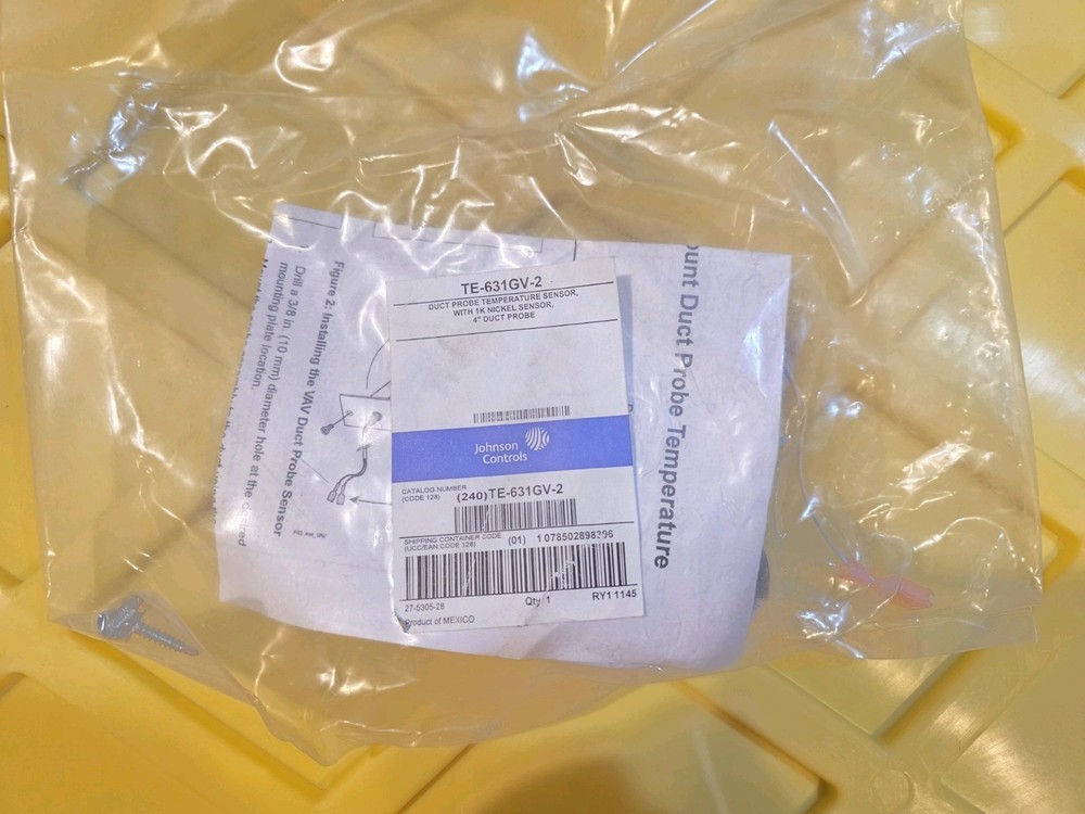 Johnson Controls 4”Duct Probe Temperature Sensor w/ 1k Nickel Sensor; TE-631GV-2