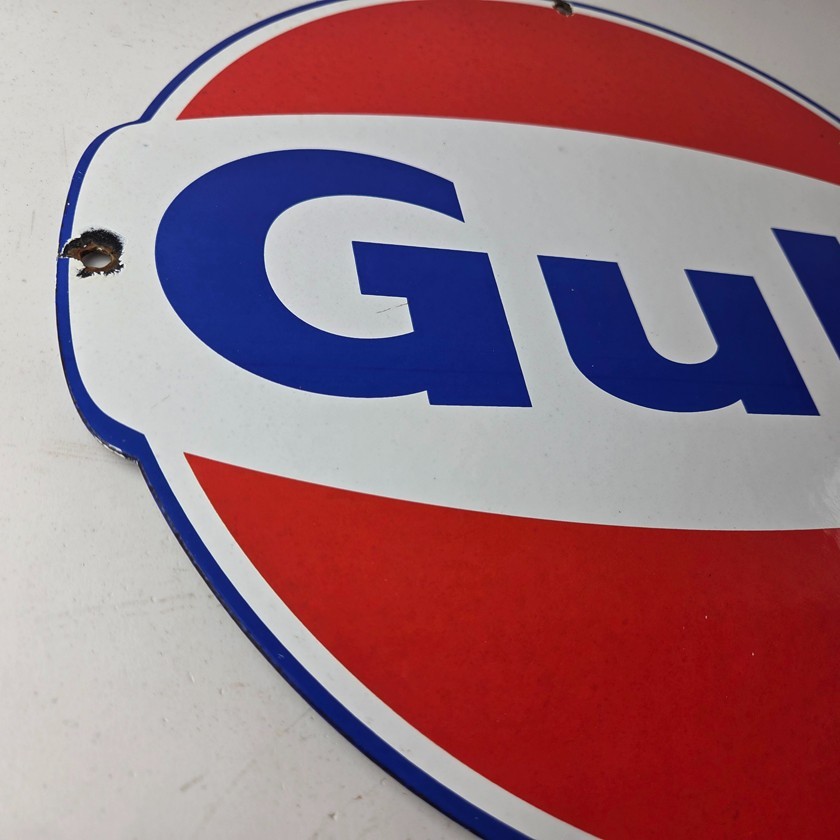 Vintage Gulf Gasoline Sign - Large Service Station Gas Pump Advertising Sign