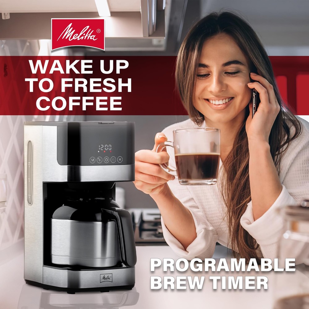 Melitta Aroma Tocco Glass Drip Coffee Maker Programmable 10 Cup Black Silver