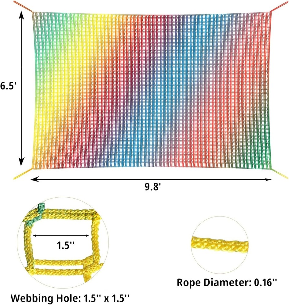 Climbing Net 6.5' x 9.8', Double Layer, Multicolor