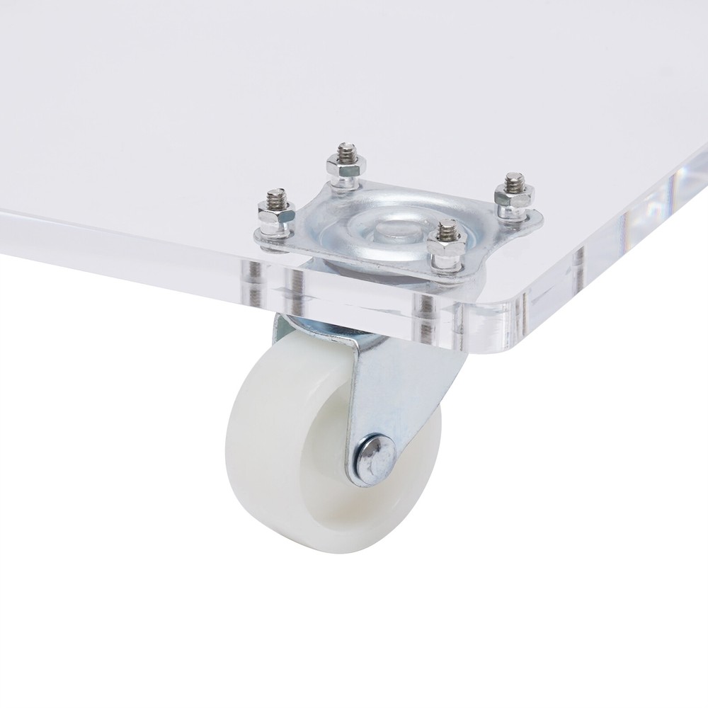 Acrylic Movable Clear Bedside Table C-Shaped End Table Snack Table on Wheels