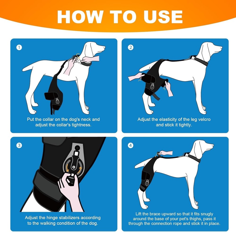 NEW CHAMIN/RISURRY Adjustable Dog Knee Brace with Extra Collar EXTRA LARGE LEFT