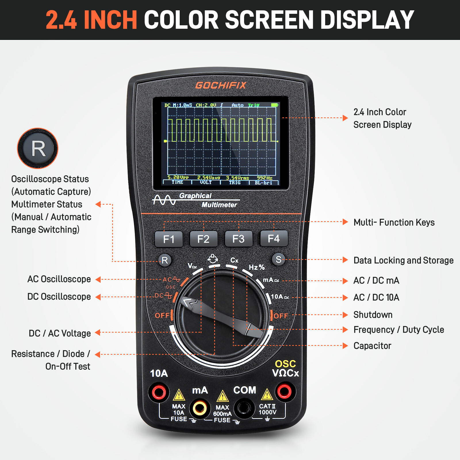 2-in-1 100MHz Handheld Oscilloscope Multimeter with 2.4inch Display with Memory