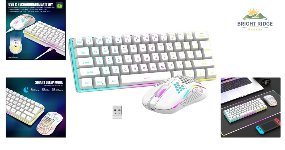 Rechargeable Wireless Keyboard and Mouse with 61 Keys and Backlit Functionality