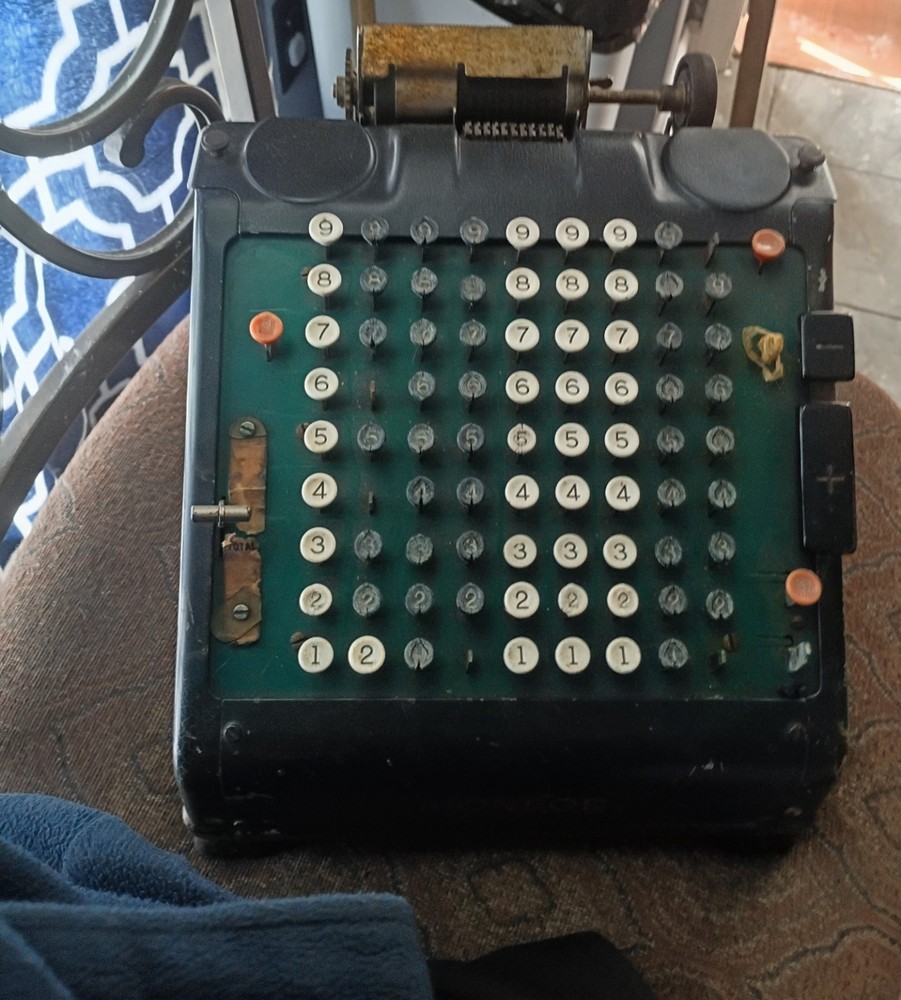 Monroe Vintage Mechanical Adding Machine Green with Rotary Printer