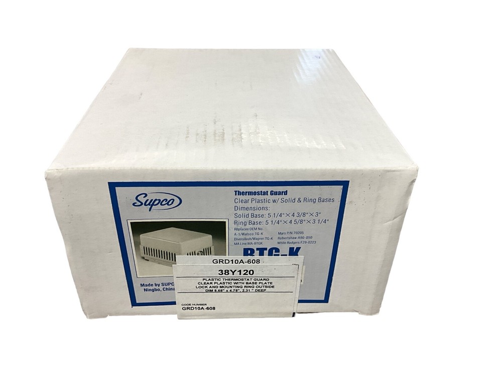 GRD10A- 608￼ Thermostat Guard￼ Clear plastic width base plate lock and mounting.