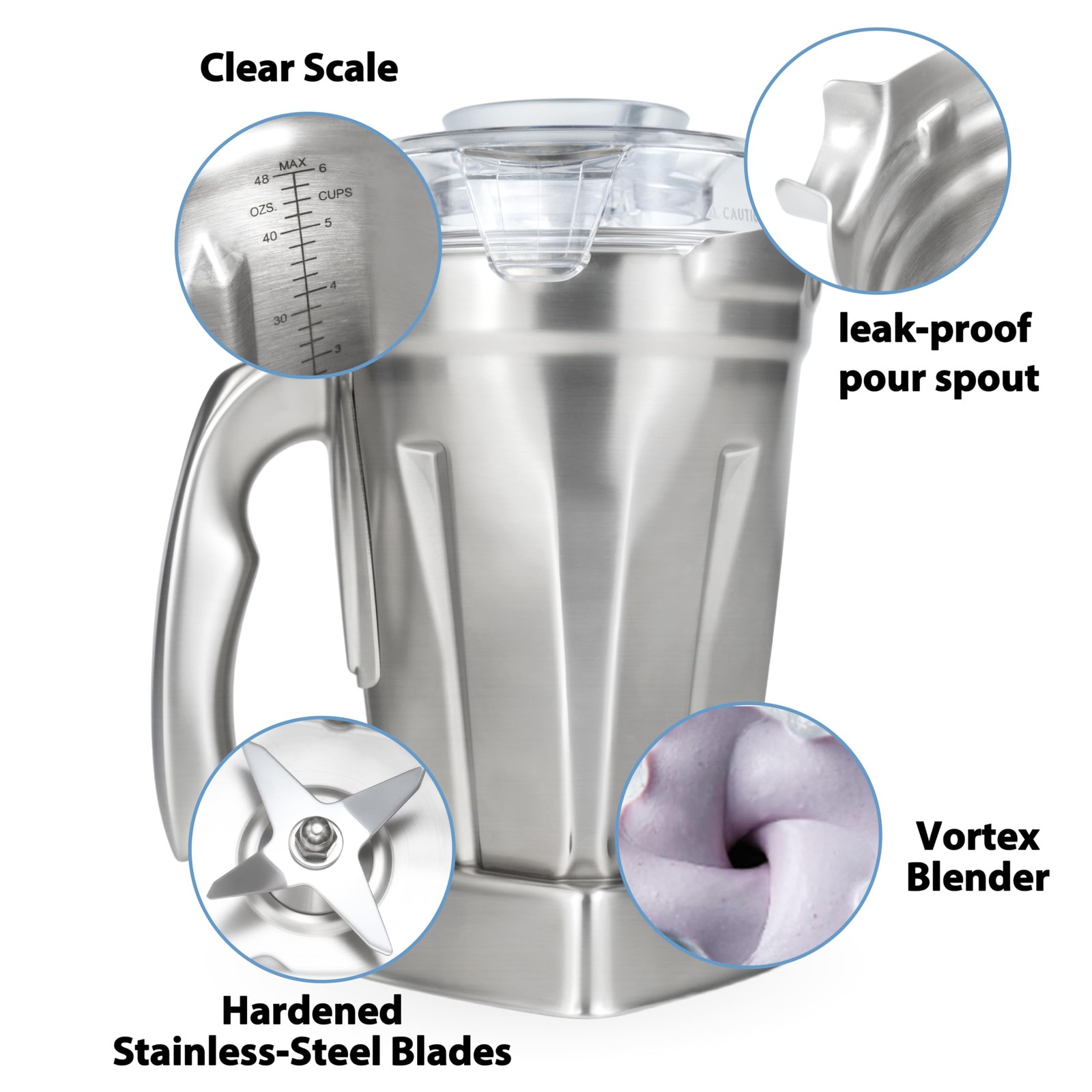 Stainless Steel Blender Pitcher 48oz, Replace for Vitamix 5000 5200 6300 6500...