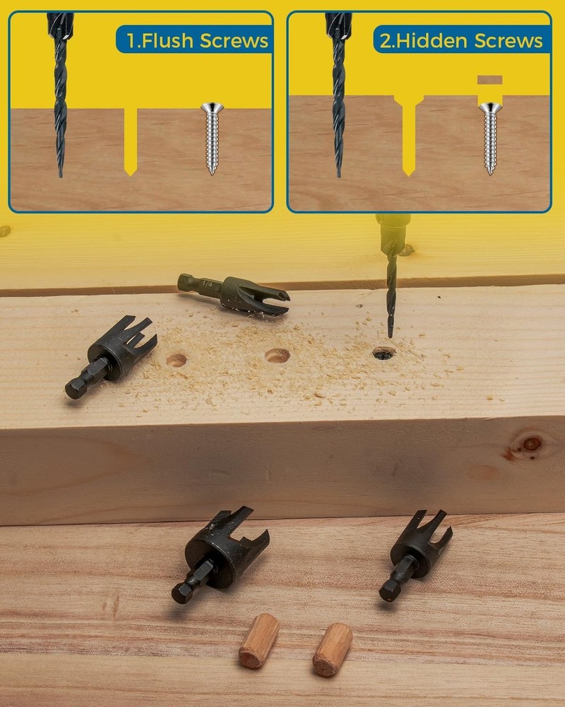 16PCS Countersink Drill Bit Set, Adjustable Depth Tapered Drill Bits with 4 W...