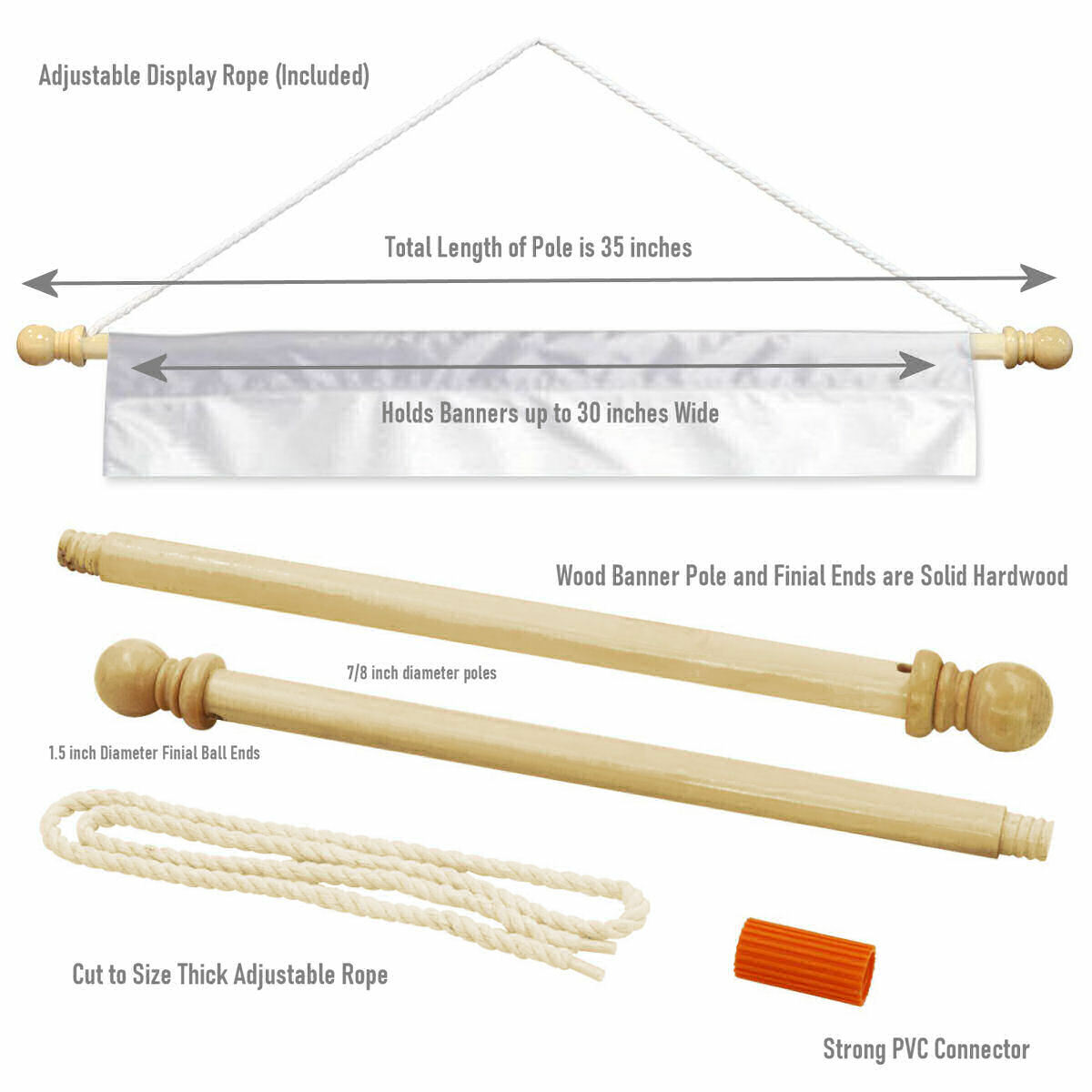 36 Inch Wood Banner Pole