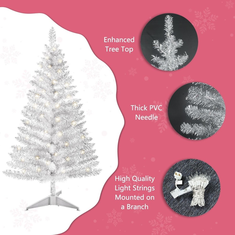 Stunning 4ft Artificial Silver Christmas Tree - Personalizable & Durable Décor