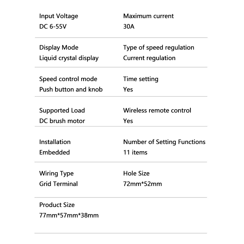 DC6-55V 30A Brush Motor Speed Controller LCD Digital Wireless Remote Control DIY