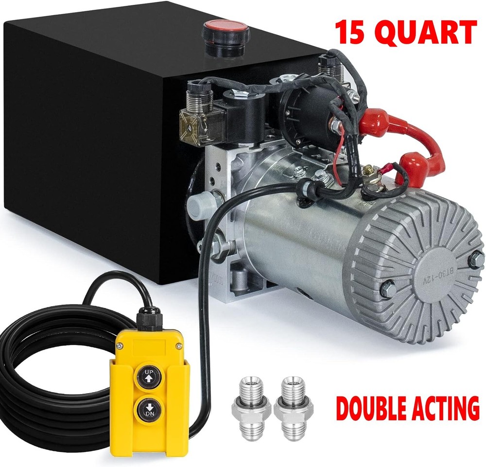 15qt Double Acting Hydraulic Pump Dump Trailer 12V DC Unit Pack Power Unit