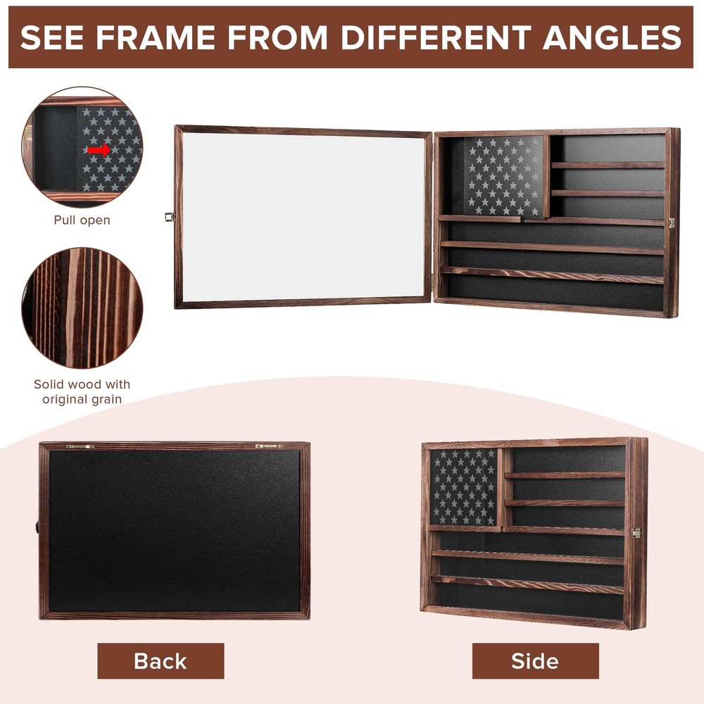 MOCAS Challenge Coin Display Case Lockable Solid Wood Wall Mount Holder Removabl