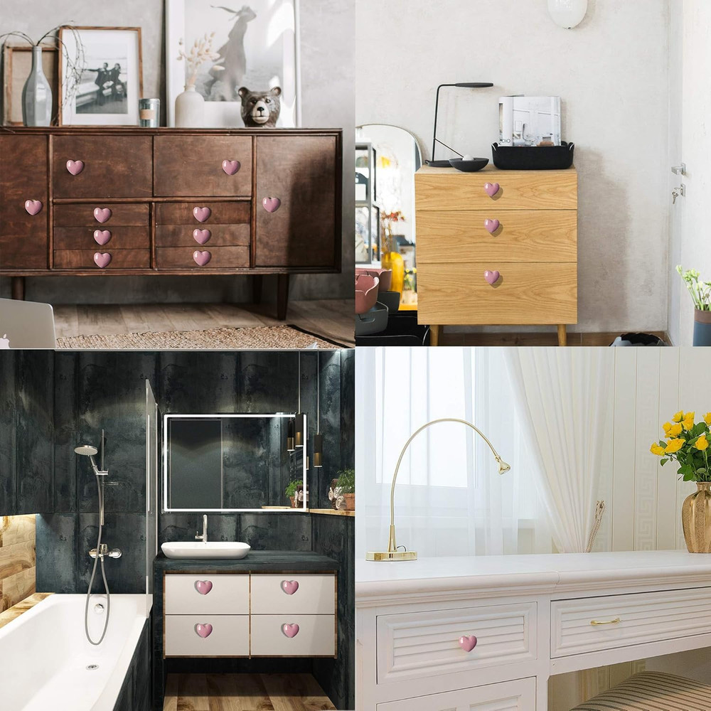 Ceramic Drawer Knobs Heart Shape Cabinet Dresser Pulls Handles with 3 Sized Scre