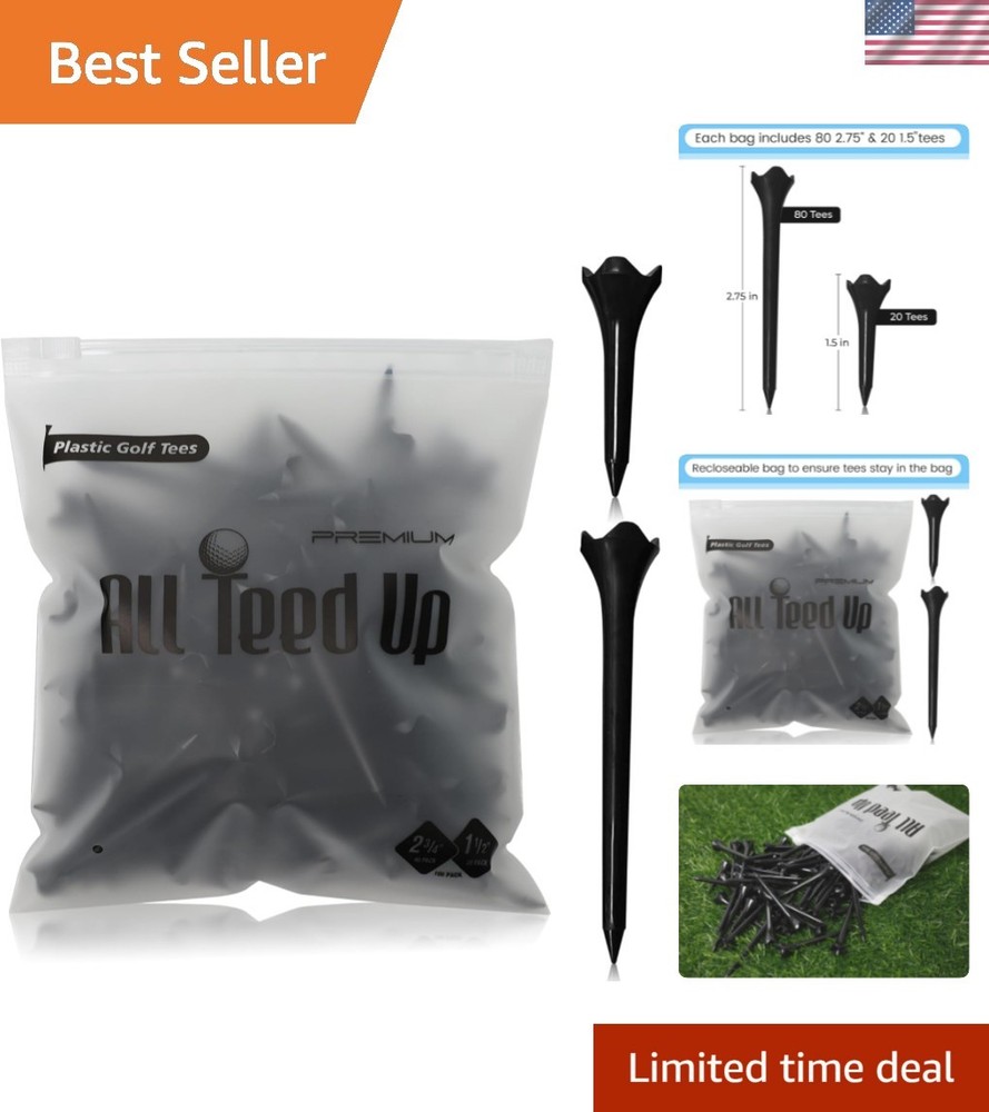 Plastic Golf Tees - Black- 2.75 & 1.5 Inch Plastic Combo Pack