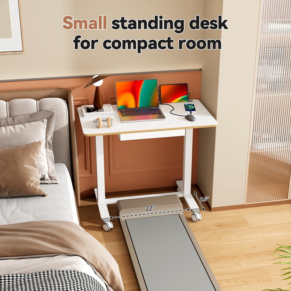Mobile Standing Desk, 35inch Small Rolling Table with Drawer, Height Adjustab...