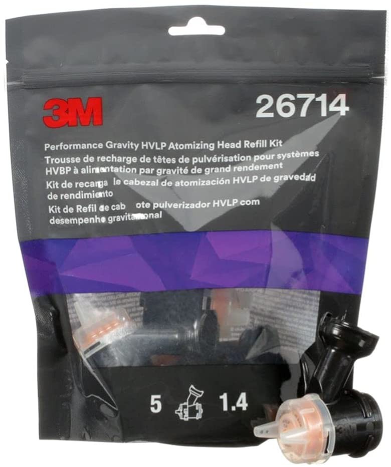 3M Performance Gravity HVLP Atomizing Head Refill Kit, 26714, Size 1.4, Orange